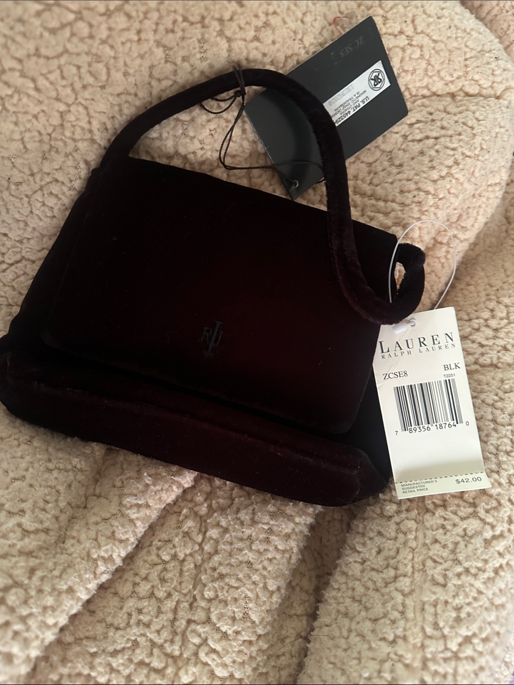Lauren Ralph Lauren Black Velvet Mini Top-Handle Bag